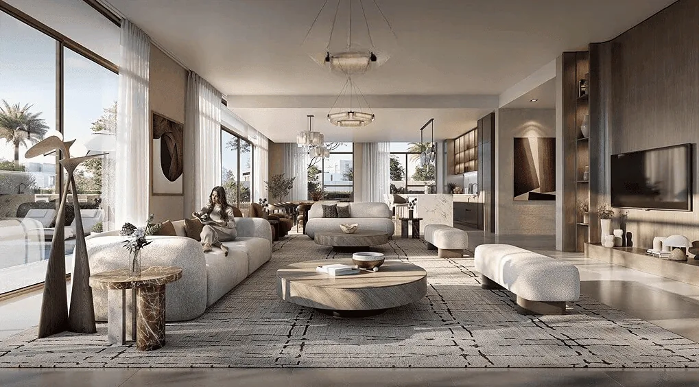 Open-plan living room at Avelia at The Valley by Emaar