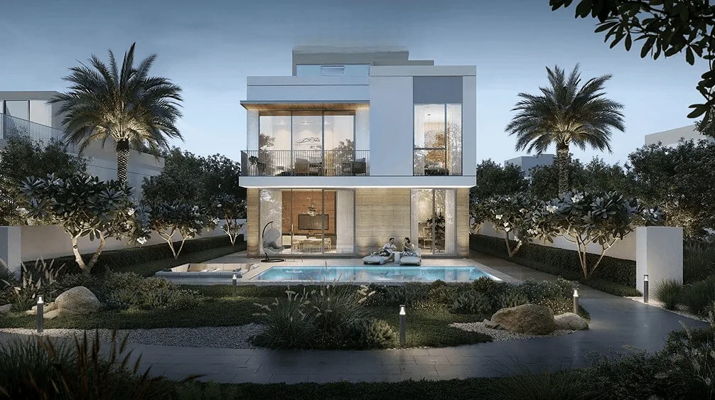 Private villa pool and garden at Avelia at The Valley by Emaar