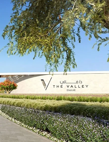 Entrance landscaping for The Valley by Emaar, home of Avelia