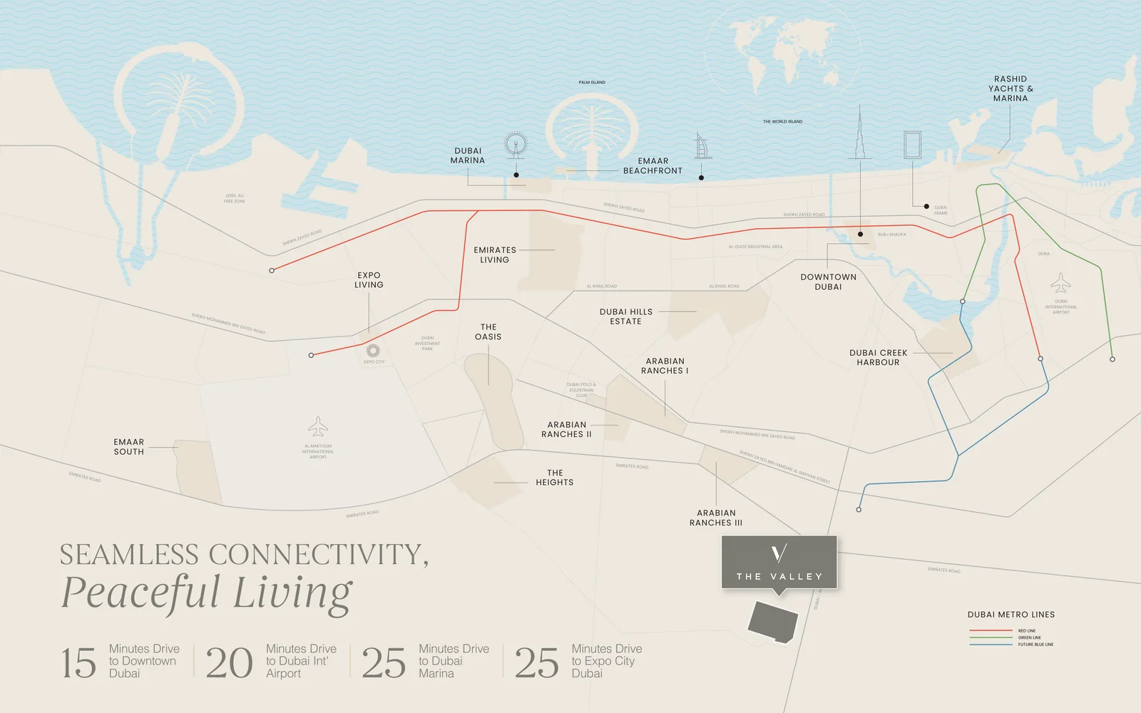 Vindera at The Valley location map, Dubai-Al Ain Road